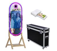Máquina de fotomatón de espejo mágico de 55 pulgadas con pantalla táctil de 32 pulgadas, soporte para selfies con marco RGB y funda de vuelo para eventos, alquiler de bodas, fiestas (máquina + mini
