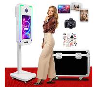 Máquina de fotomatón DSLR, Cabina de Fotos para Selfies Fiestas, elevación eléctrica con 4 Modos de Ahorro de Memoria, Cabina de Fotos con Pantalla táctil de 21.5" (White, Photo Booth + Camera)