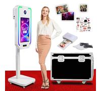 Máquina de fotomatón DSLR, Cabina de Fotos para Selfies Fiestas, elevación eléctrica con 4 Modos de Ahorro de Memoria, Cabina de Fotos con Pantalla táctil de 21.5" (White, Photo Booth + Printer)