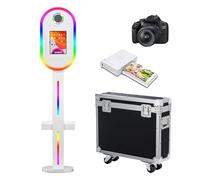 Máquina de fotomatón portátil compatible con iPad, sincronización de música RGB, luz RGB, cabina de fotos selfie con funda de vuelo (Máquina + cámara + mini impresora)