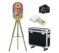 Máquina de fotomatón portátil compatible con iPad y cámara, sincronización de música RGB, luz RGB, cabina de fotos selfie con funda de vuelo (Máquina + cámara + mini impresora)