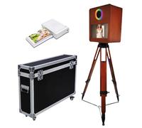 Máquina de fotomatón portátil con pantalla táctil, máquina de cabina de fotos con anillo de luz RGB, ideal para bodas, fiestas y eventos de alquiler (madera B, máquina + mini impresora)