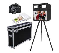Máquina de fotomatón portátil con pantalla táctil, máquina de cabina de fotos con anillo de luz RGB, ideal para bodas, fiestas y eventos de alquiler (negro C, máquina+cámara+mini impresora)