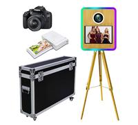 Máquina de fotomatón portátil con pantalla táctil, máquina de cabina de fotos con anillo de luz RGB, ideal para bodas, fiestas y eventos de alquiler (madera A, máquina+cámara+mini impresora)