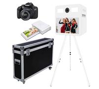 Máquina de fotomatón portátil con pantalla táctil, máquina de cabina de fotos con anillo de luz RGB, ideal para bodas, fiestas y eventos de alquiler (C blanco, máquina+cámara+mini impresora)