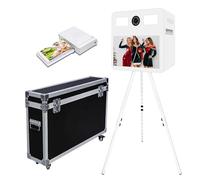 Máquina de fotomatón portátil con pantalla táctil, máquina de cabina de fotos con anillo de luz RGB, ideal para bodas, fiestas y eventos de alquiler (C blanco, máquina + mini impresora)