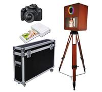 Máquina de fotomatón portátil con pantalla táctil, máquina de cabina de fotos con anillo de luz RGB, ideal para bodas, fiestas y eventos de alquiler (madera B, máquina+cámara+mini impresora)