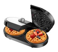 Máquina de gofres doble, waflera belga de 1200 W, waflera de 6.5 pulgadas con 2 perillas de temperatura ajustables independientes e luces indicadoras, placas antiadherentes fáciles de limpiar, acero