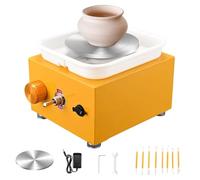 Máquina De Hacer Cerámica De Escritorio: Torno De Cerámica Eléctrico Con Platos De 10 Cm Y 6,5 Cm, Kit Completo De Cerámica De Bricolaje Para Principiantes, Incluye Herramientas De Arcilla yellow