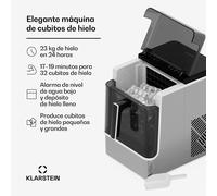 Klarstein Máquina de Hacer Hielo - Acero Inoxidable, 23kg/24h, 32 Cubitos/17min, Limpieza Automática, Panel de Control, 2kg Depósito Agua, Ideal para Casa/Fiestas, Acero inoxidable