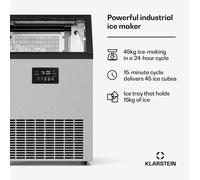 Maquina de hielo industrial Glacial 45kg con pantalla LED y ventana de visualización Klarstein