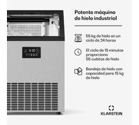 Klarstein Glacial Máquina De Hielo, 55 Kg/24 H, Capacidad De 15 Kg, Pantalla LED Multitáctil, Autolimpieza, Acero Inoxidable, Ventana De Visualización, Ideal Para Uso Comercial