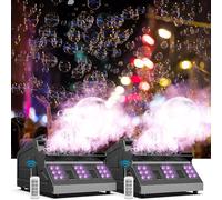 Máquina de Humo 1500W Máquina de Pompas de Burbujas Automática con Remoto Inalámbrico 18 LED Efectos RGB para Fiestas, DJ, Halloween, Navidad, Bodas, 2 PCS