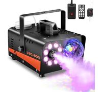 Máquina de humo con bola de discoteca, 13 tipos de luces LED RGB, 600 W 2300 CFM, función automática de control remoto inalámbrico, para Navidad, Halloween, fiestas, cumpleaños, bodas