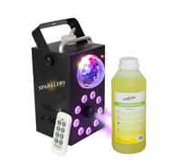Máquina de humo de 700 W, efecto Astro & 9 LED + líquido de humo, potencia de 700 vatios, muy buen caudal - Tiempo de calentamiento rápido - Depósito de 15 cm - Fácil de transportar, ideal para DJ (1