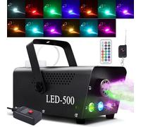 Máquina de humo, máquina de humo automática de 500 W con efecto de luz LED colorido, mandos a distancia inalámbricos y con cable con indicador de luz de precalentamiento, perfecto for Halloween, Navid