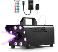 Máquina de humo, máquina de humo de 500 W, efecto de luces controlables de 12 colores con 8 luces LED, máquina de humo automática for exteriores con control remoto inalámbrico y con cable for fiestas