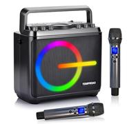 Máquina de karaoke, altavoz Bluetooth con 2 micrófonos inalámbricos, sistema PA portátil para adultos y niños con luces LED, ajuste de graves/agudos, tarjeta TF/USB, REC para fiestas en casa (negro)
