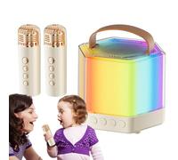 Máquina de karaoke, altavoz de karaoke portátil, altavoces inalámbricos con iluminación RGB, 2 micrófonos inalámbricos, juego para camping, picnics, fiestas familiares, cumpleaños, bodas (4.1 x 3.4