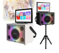 Máquina De Karaoke Bluetooth Portátil, Mini Máquina KTV Profesional Con Tableta Táctil De 14", 2 Micrófonos Inalámbricos, Altavoz LED De Color Plegable Con Batería De Litio De 10Ah, Disco Duro De 500G