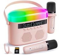 Máquina de karaoke Bluetooth portátil para niños y adultos con temporizador, ruido blanco y luz nocturna, altavoz Bluetooth de 2400 mAh con 2 micrófonos inalámbricos, altavoz dual de alta potencia,