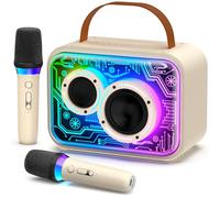 Máquina de karaoke con 2 micrófonos inalámbricos, elegante sistema inalámbrico de micrófono de karaoke con luces para adultos y niños, altavoz de karaoke portátil para fiestas en casa, al aire libre,