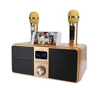 Máquina de Karaoke con 2 Micrófonos Inalámbricos Kit de KTV Altavoz Karaoke Bluetooth AUX USB Máquina Multipropósito de Video con Soporte para Teléfono Móvil Universal para Telefono/Tablet/PC