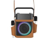 Máquina de karaoke con 2 micrófonos inalámbricos UHF, altavoz Bluetooth portátil impermeable IPX4 con bolsa de cuero para Samsung Apple TV, Tesla Ford, altavoz al aire libre, compatible con Bluetooth