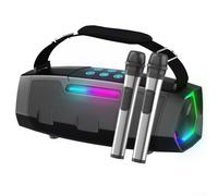 Máquina de karaoke con altavoz de 40 W, luces RGB y dos micrófonos inalámbricos para actuaciones grupales (negro)