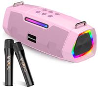 Máquina de karaoke con dos micrófonos inalámbricos, altavoz Bluetooth portátil de 60 W, batería de larga duración para fiestas familiares y exteriores, luces RGB, sistema PA para niñas, mujeres