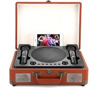 Máquina de karaoke for adultos, altavoz portátil inalámbrico Bluetooth con 2 micrófonos inalámbricos, reproductor de altavoz con Bluetooth for cantar y grabar en estilo retro, for el hogar, KTV(Orange