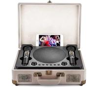 Máquina de karaoke for adultos, altavoz portátil inalámbrico Bluetooth con 2 micrófonos inalámbricos, reproductor de altavoz con Bluetooth for cantar y grabar en estilo retro, for el hogar, KTV(Gray)