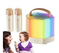 Máquina de karaoke inalámbrica, máquina de karaoke portátil | Micrófono portátil y altavoz para exteriores | Luces LED al aire libre, 2 micrófonos inalámbricos y altavoces de karaoke para camping