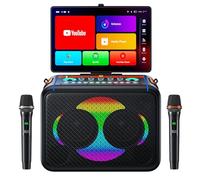 Máquina de karaoke inteligente con pantalla táctil de 14.0 pulgadas, pantalla de letras y aplicación de karaoke preinstalada, altavoz de fiesta de hasta 600 W y micrófonos inalámbricos duales, máquina