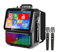 Máquina de karaoke inteligente para adultos, pantalla integrada con pantalla de letras, con 2 micrófonos, luces de DJ, sistema de karaoke profesional