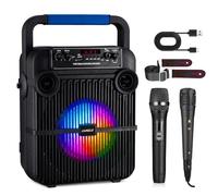 Máquina de Karaoke JAMELO con 2 micrófonos, Altavoz de Karaoke Bluetooth portátil con Correa para el Hombro y luz RGB, Sistema de Karaoke Profesional para conferencias de Karaoke en el hogar