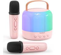Máquina de Karaoke Mini para Niños, Altavoz Bluetooth Portátil con 2 Micrófonos Inalámbricos, Altavoz de Karaoke con Luces LED, Juguete para Fiestas de Cumpleaños en Casa para Niñas 3-11+ Años- Rosa