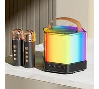 Máquina de karaoke negra de 4.1 x 3.4 pulgadas con 2 micrófonos, luz de color RGB, altavoz inalámbrico para karaokes portátil al aire libre, máquinas de karaokes portátiles para amigos, camping