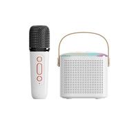 Máquina de karaoke para adultos, altavoz Bluetooth portátil con 2 micrófonos inalámbricos, con luz LED y efectos de cambio de voz, adecuado para familias, reuniones y camping (Y1, individual, blanco)