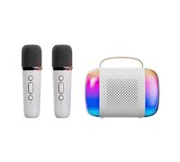 Máquina de karaoke para adultos, altavoz Bluetooth portátil con 2 micrófonos inalámbricos, con luz LED y efectos de cambio de voz, adecuado para familias, reuniones y camping (Y5, doble)