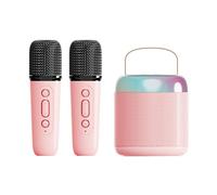 Máquina de karaoke para adultos, altavoz Bluetooth portátil con 2 micrófonos inalámbricos, con luz LED y efectos de cambio de voz, adecuado para familias, reuniones y camping (Y2, doble, rosa)
