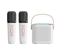 Máquina de karaoke para adultos, altavoz Bluetooth portátil con 2 micrófonos inalámbricos, con luz LED y efectos de cambio de voz, adecuado para familias, reuniones y camping (Y1, doble, blanco)