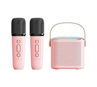 Máquina de karaoke para adultos, altavoz Bluetooth portátil con 2 micrófonos inalámbricos, con luz LED y efectos de cambio de voz, adecuado para familias, reuniones y camping (Y1, doble, rosa)