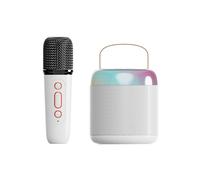 Máquina de karaoke para adultos, altavoz Bluetooth portátil con 2 micrófonos inalámbricos, con luz LED y efectos de cambio de voz, adecuado para familias, reuniones y camping (Y2, individual, blanco)