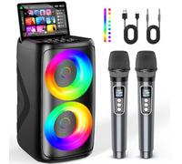 Máquina de karaoke para adultos: altavoz Bluetooth portátil con 2 micrófonos inalámbricos de karaoke con luces LED, regalos de cumpleaños para fiestas, familia, sistema de hogar, paquetes compatibles