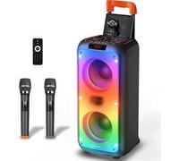 Máquina de karaoke para adultos con 2 micrófonos inalámbricos, altavoz de fiesta con sistema PA, emparejamiento TWS, luces LED, entrada USB/TF/AUX, para fiestas en el hogar y al aire libre