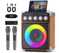 Máquina de karaoke para adultos con 2 micrófonos inalámbricos, altavoz portátil Bluetooth 5.3 con ajuste de graves/agudos/eco, sistema PA con control remoto, soporta TWS/TV/tarjeta TF/USB/AUX