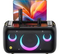 Máquina de karaoke para adultos con pantalla de texto, pantalla incorporada de 13,3 pulgadas, auténtica máquina de karaoke todo en uno con 2 micrófonos inalámbricos, altavoz Bluetooth de 800 W para