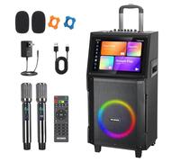 Máquina de karaoke para adultos, pantalla y pantalla de letras integradas, altavoz Bluetooth portátil para fiesta, TV, sistema de karaoke con 2 micrófonos inalámbricos para cualquier ocasión