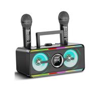 Máquina de karaoke para adultos y niños con 2 micrófonos inalámbricos UHF, sistema de altavoces PA portátil Bluetooth con luces LED para fiesta en casa, al aire libre/interior/boda, iglesia, regalos